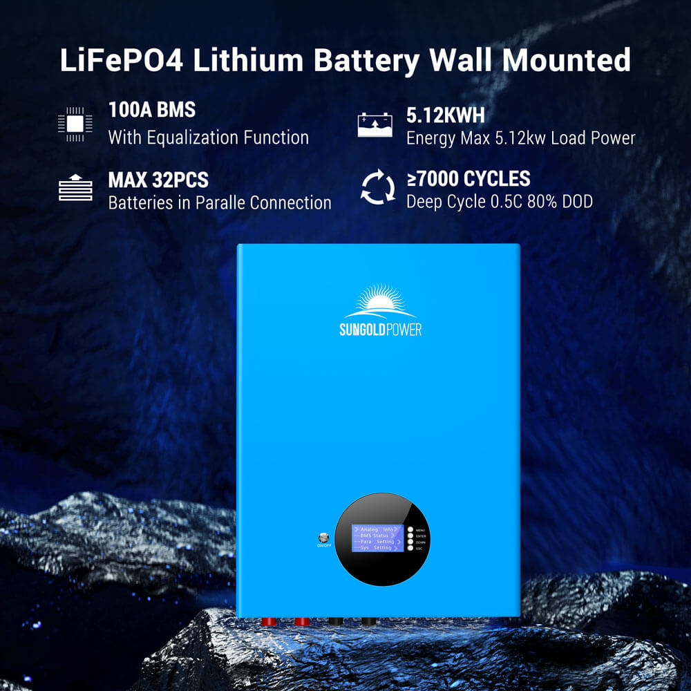 SunGold Power Powerwall LiFePO₄ Lithium Battery | 5,120Wh Capacity | 10 Year Warranty