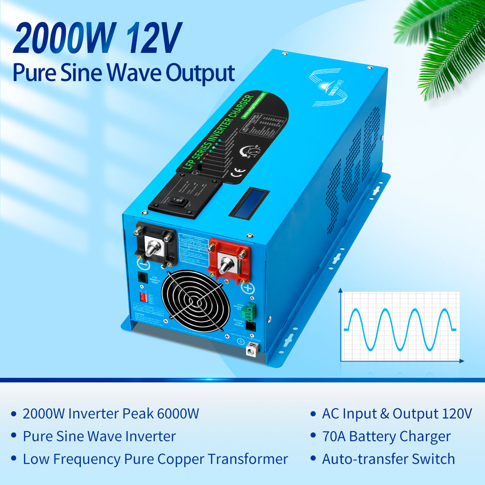 SunGold 12V Power Pure Sine Wave Inverter | 2,000W Output | Charger Included