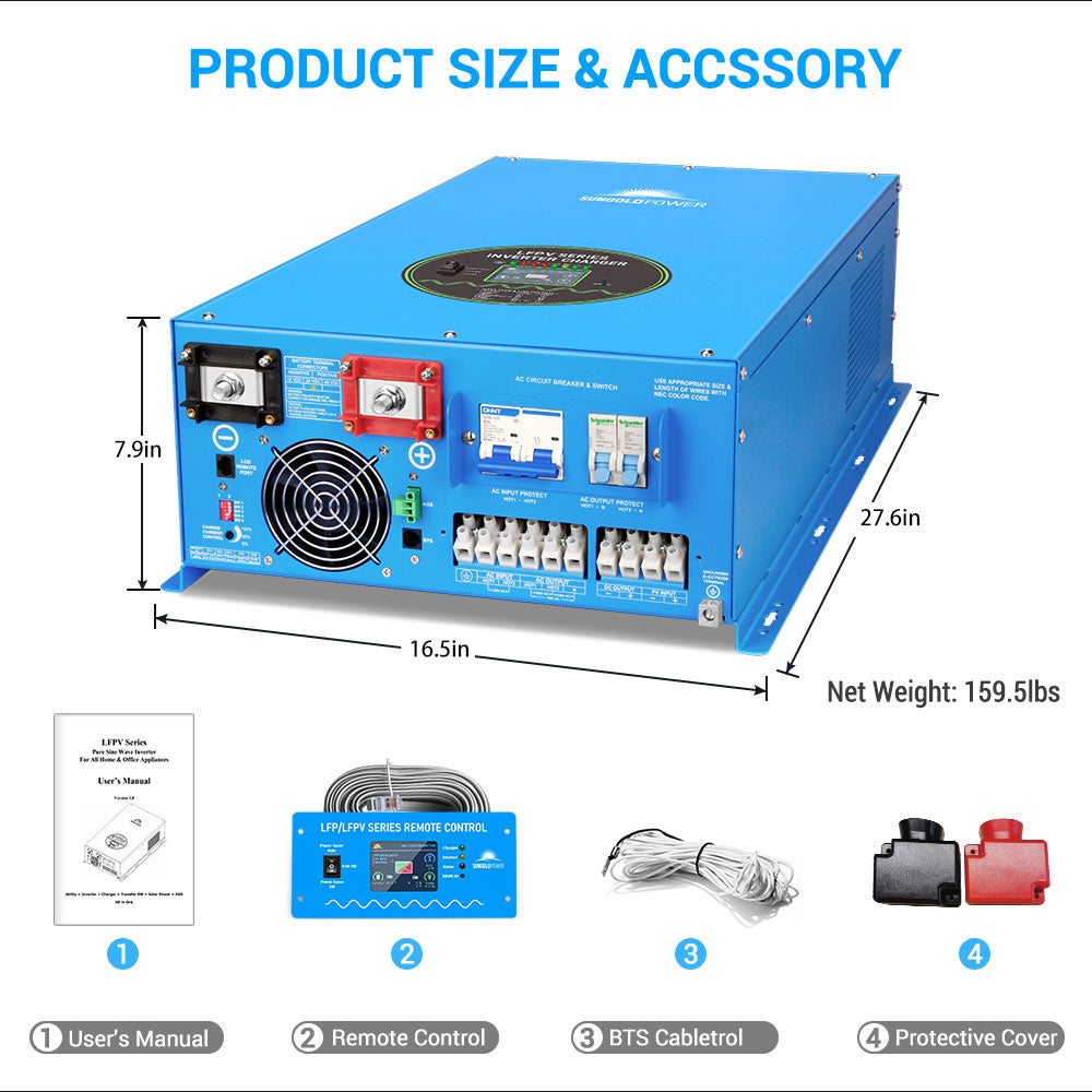 SunGold Power 48V Split Phase Pure Sine Wave Inverter Charger | 12,000W Output