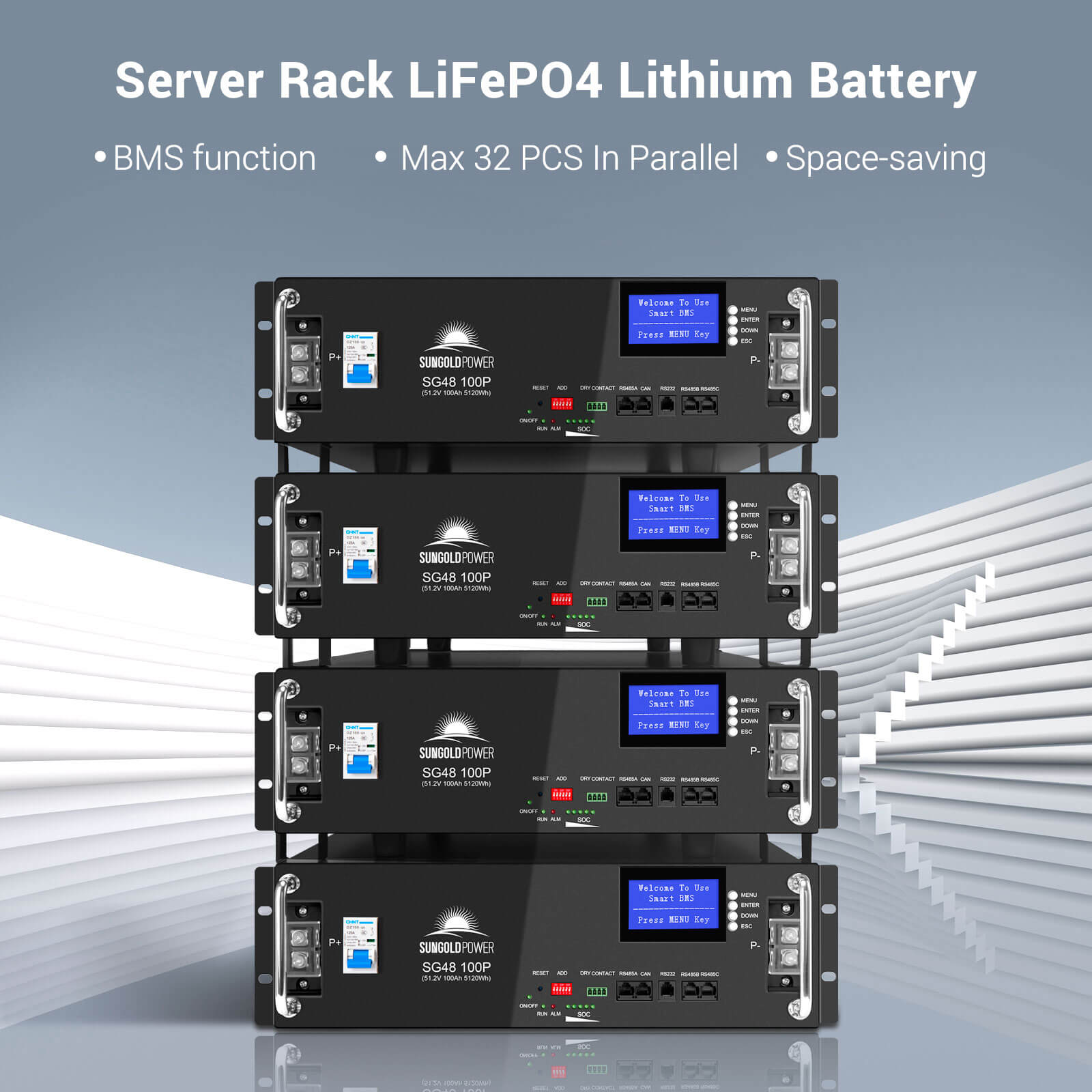 SunGold Power Server Rack LiFePO₄ Lithium Battery | 5,120Wh Capacity | 48V - 100Ah | 10 Year Warranty