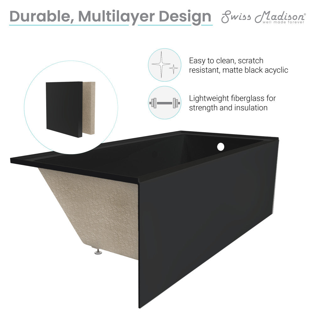 Swiss Madison Voltaire 48" x 32" Right-Hand Drain Alcove Bathtub with Apron in Matte Black | SM-AB551MB