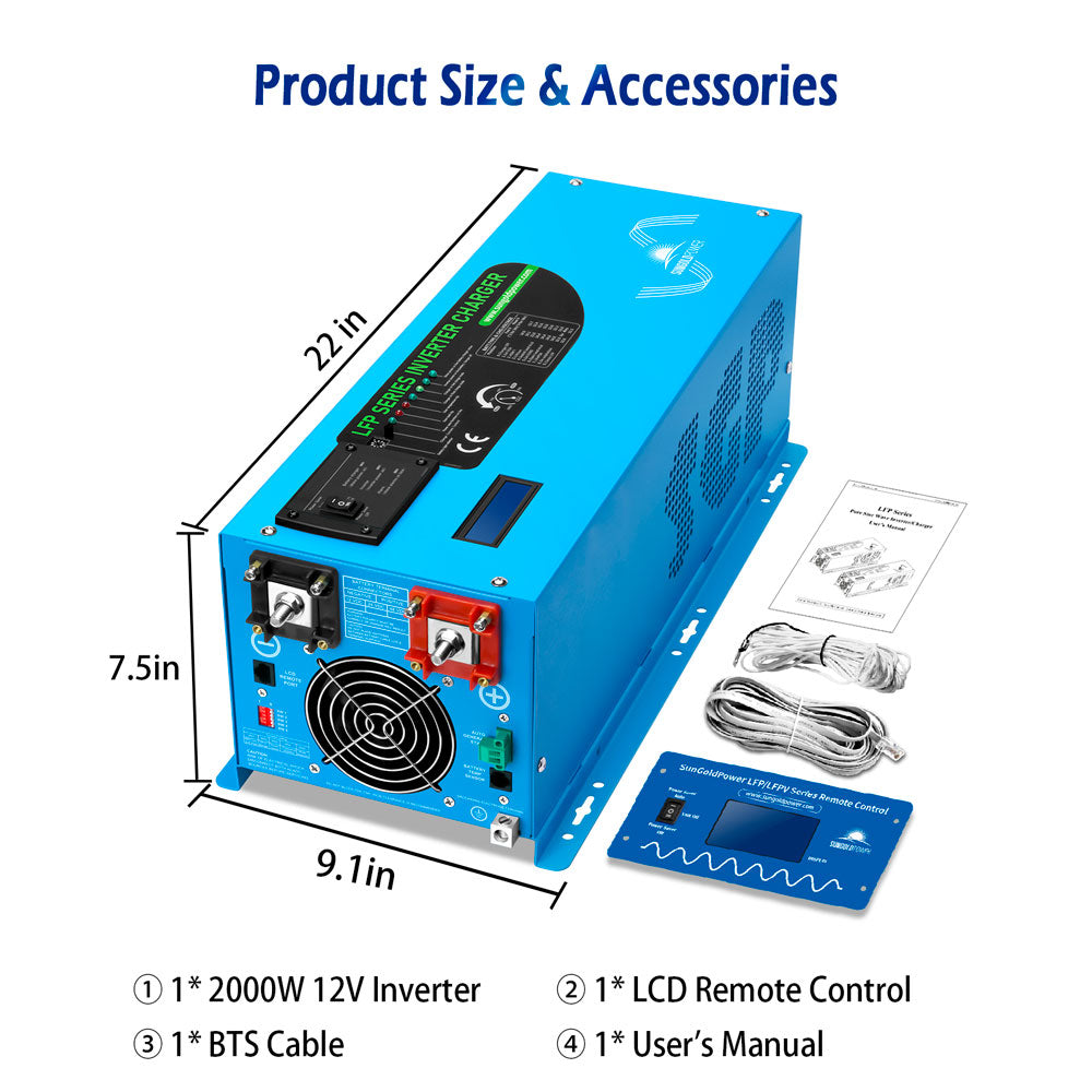 SunGold 12V Power Pure Sine Wave Inverter | 2,000W Output | Charger Included