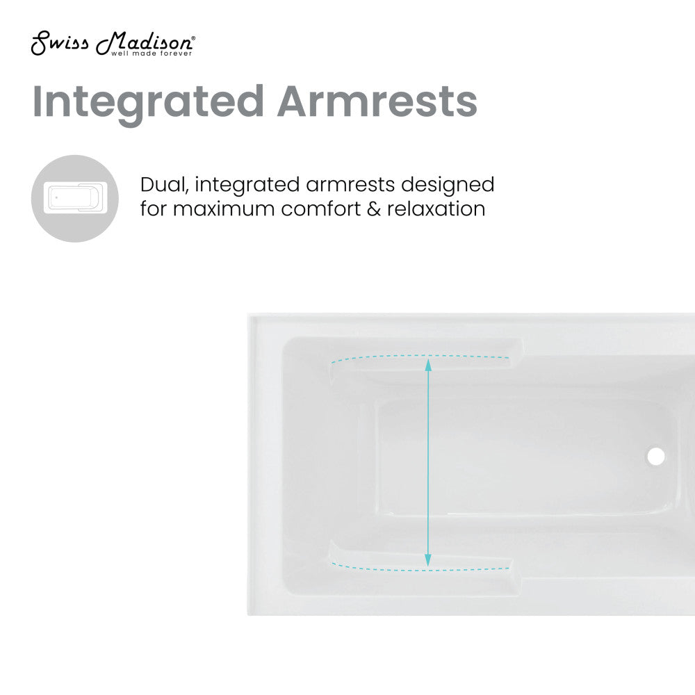 Swiss Madison Voltaire 48" x 30" Right-Hand Drain Alcove Integrated Armrest Bathtub with Apron | SM-AB597
