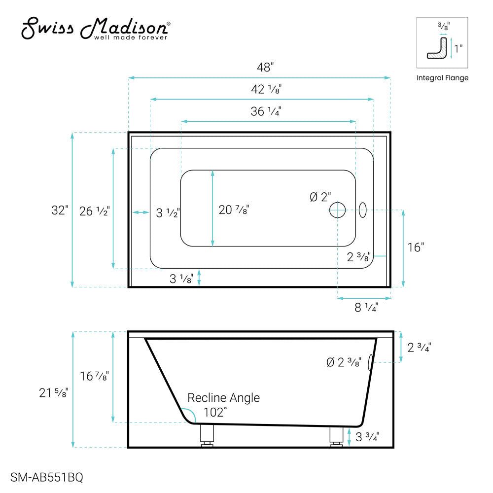 Swiss Madison Voltaire 48" x 32" Right-Hand Drain Alcove Bathtub with Apron in Bisque | SM-AB551BQ