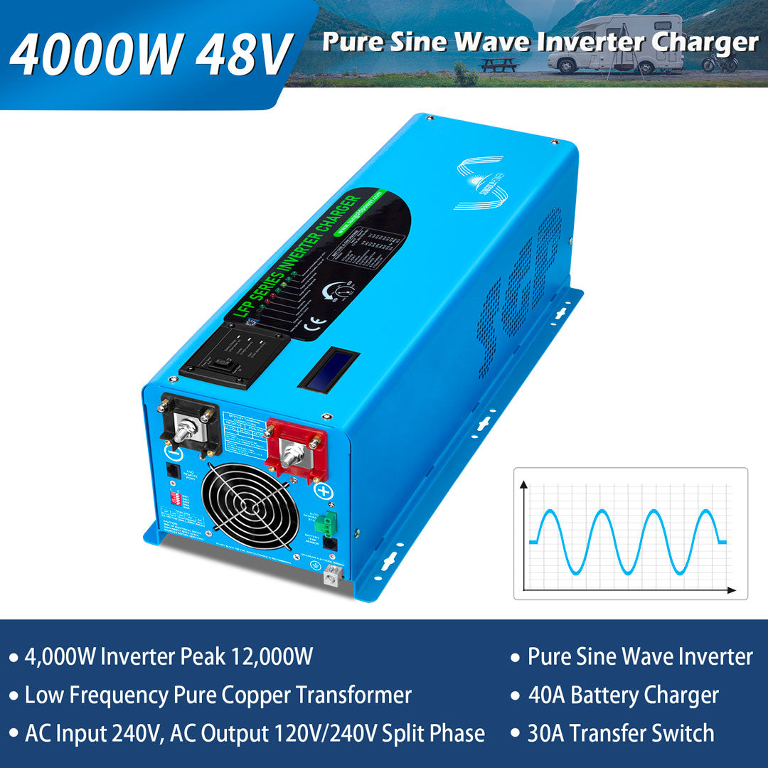 SunGold Power 48V Split Phase Pure Sine Wave Inverter | 4,000W Output | With Charger | UL1741 Standard