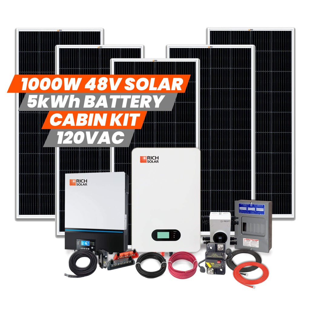 Rich Solar Cabin Off Grid Solar Kit | 6,500W Output - 4,800Wh Capacity - 1,000W Solar | 48V - 120VAC