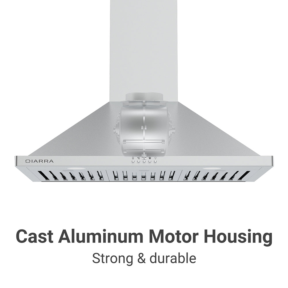 CIARRA 30" 450 CFM Wall Mount Convertible Range Hood in Stainless Steel with LED Lights