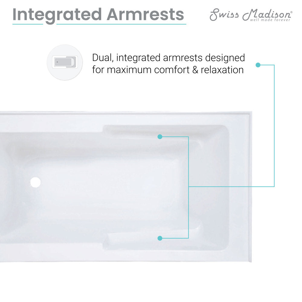 Swiss Madison Voltaire 60" x 30" Left-Hand Drain Alcove Bathtub with Apron and Armrest | SM-AB541