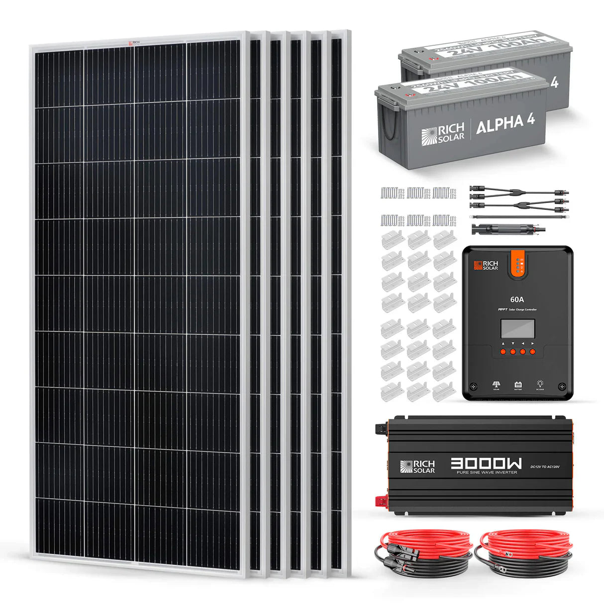 Rich Solar Off-Grid Solar Kit | 2,000-3,000W Output - 1,280-5,120Wh Capacity | Lithium Battery Bank | Choose a Bundle