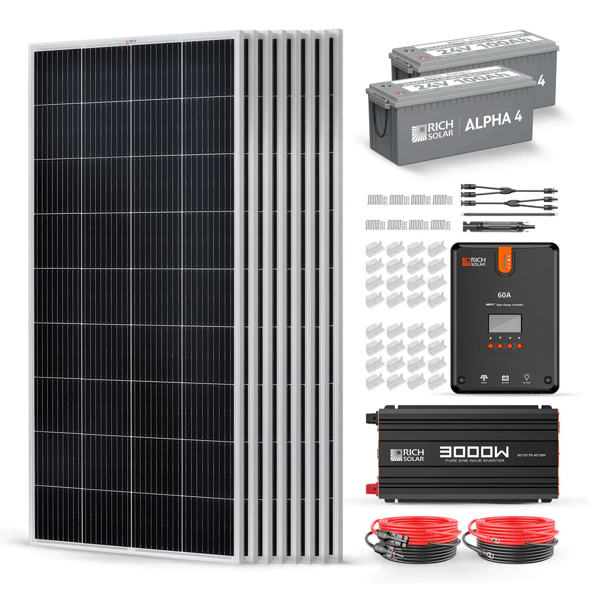 Rich Solar Off-Grid Solar Kit | 2,000-3,000W Output - 1,280-5,120Wh Capacity | Lithium Battery Bank | Choose a Bundle