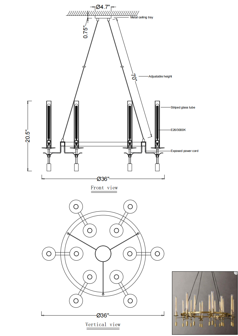 customized Bouncy Round Chandelier 36"