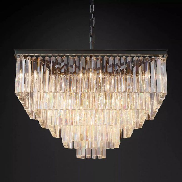 1920s Art Deco Square Chandelier 34"