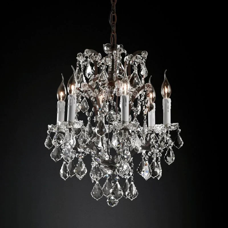 19th C. Rococo Iron & Crystal Round Chandelier 18"