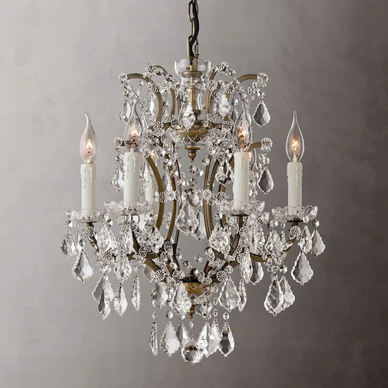 19th C. Rococo Iron & Crystal Round Chandelier 18"