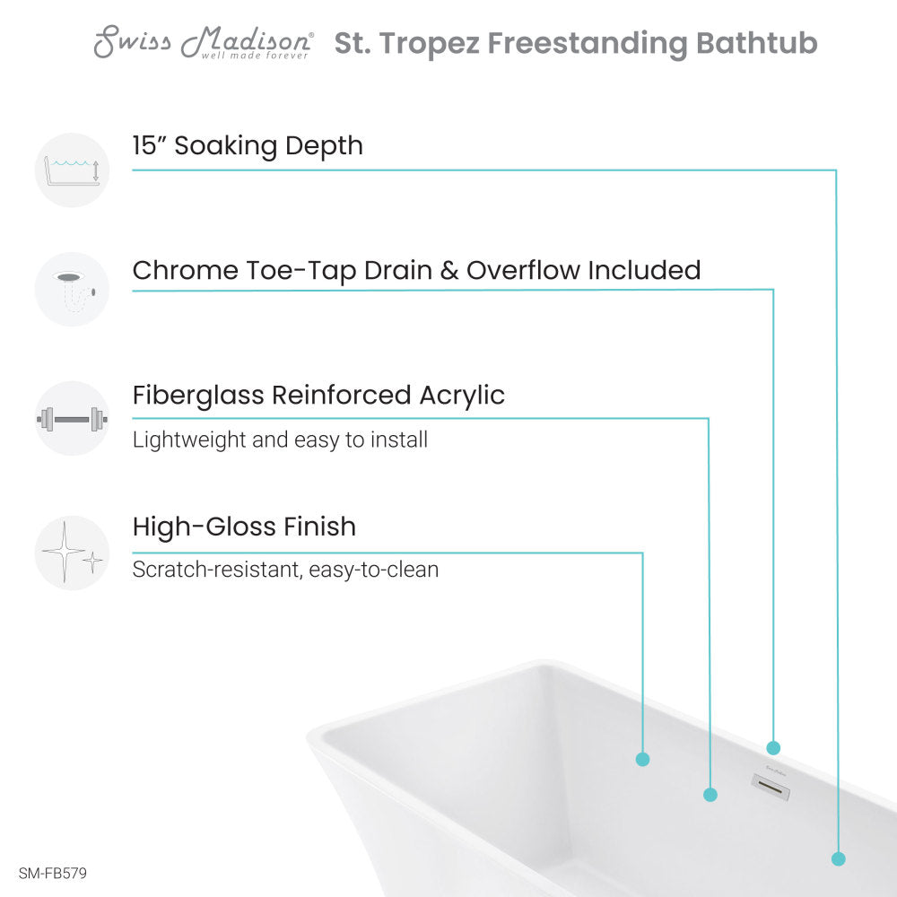 Swiss Madison St. Tropez 67" Freestanding Bathtub | SM-FB579