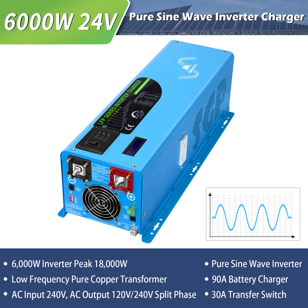 SunGold Power 24V Split Phase Pure Sine Wave Inverter | 6,000W Output | With Charger