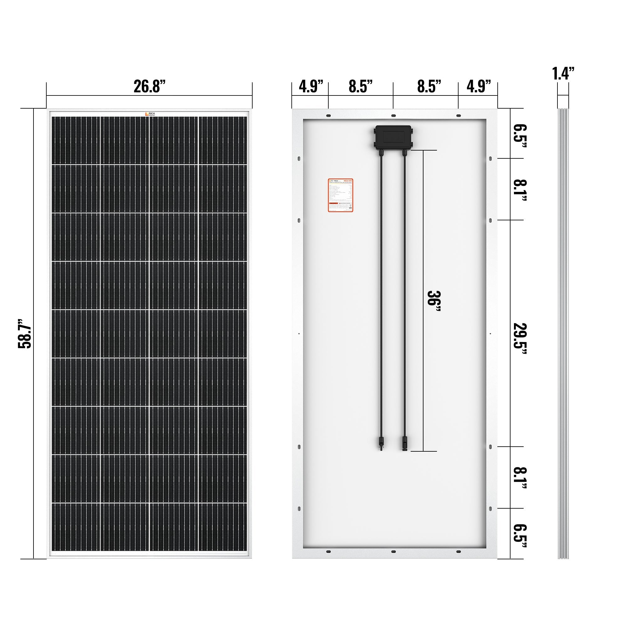 Rich Solar MEGA Monocrystalline Solar Panel | 200W | UL Certified | 25 Year Warranty