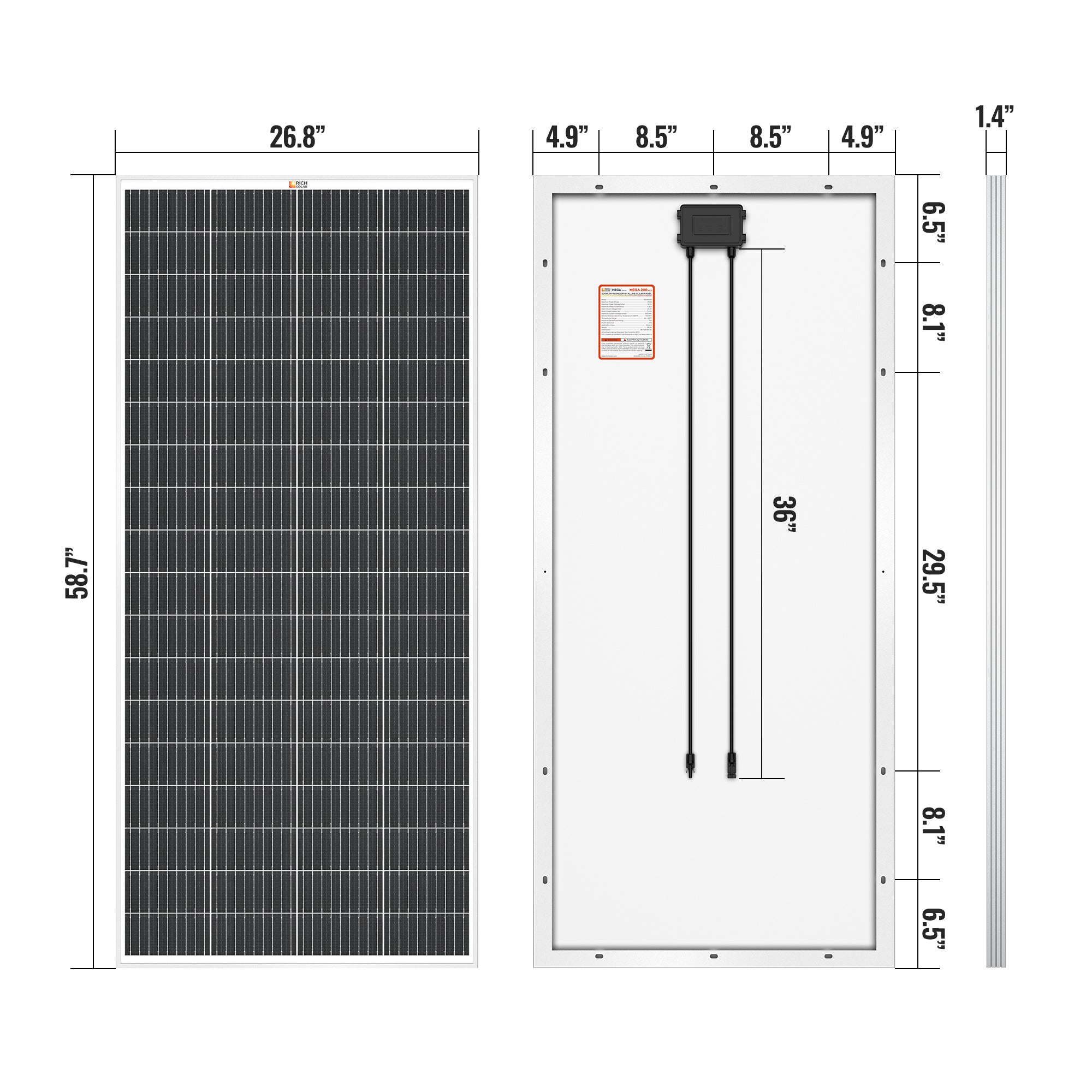 Rich Solar MEGA 200 Monocrystalline Solar Panel | 200W | UL Certified | 25 Year Warranty