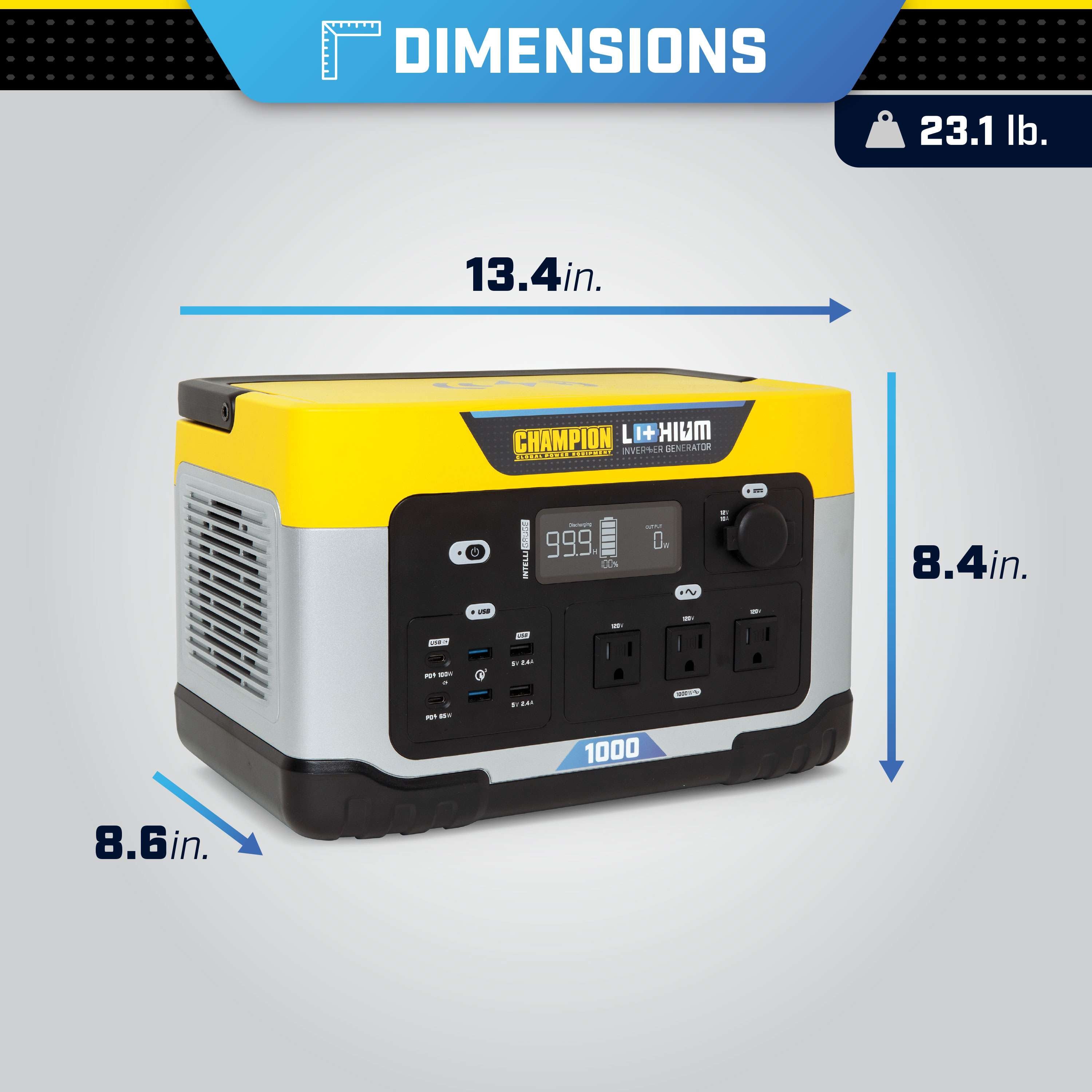 Champion 201260 1000W/2000W Solar Generator 998Wh Lithium-Ion Power Station New