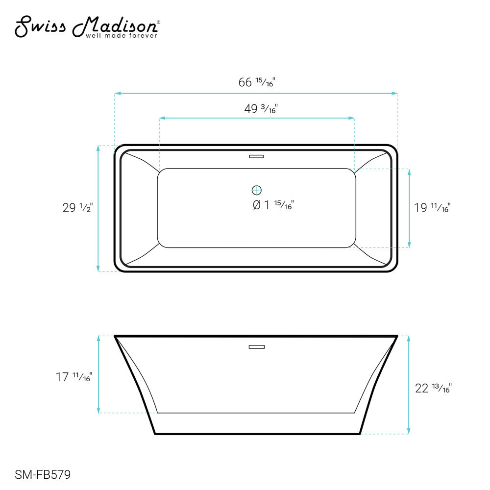 Swiss Madison St. Tropez 67" Freestanding Bathtub | SM-FB579