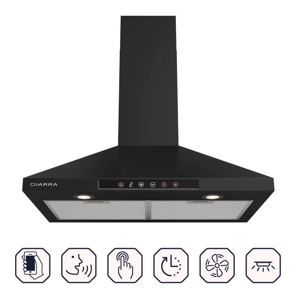 CIARRA 30" 450 CFM Wall Mount Convertible Smart Range Hood in Black with Voice and Touch Controls