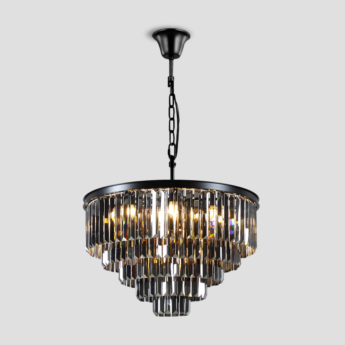 Falria Multi-Tier Clear/Smoke Crystal Round Chandelier