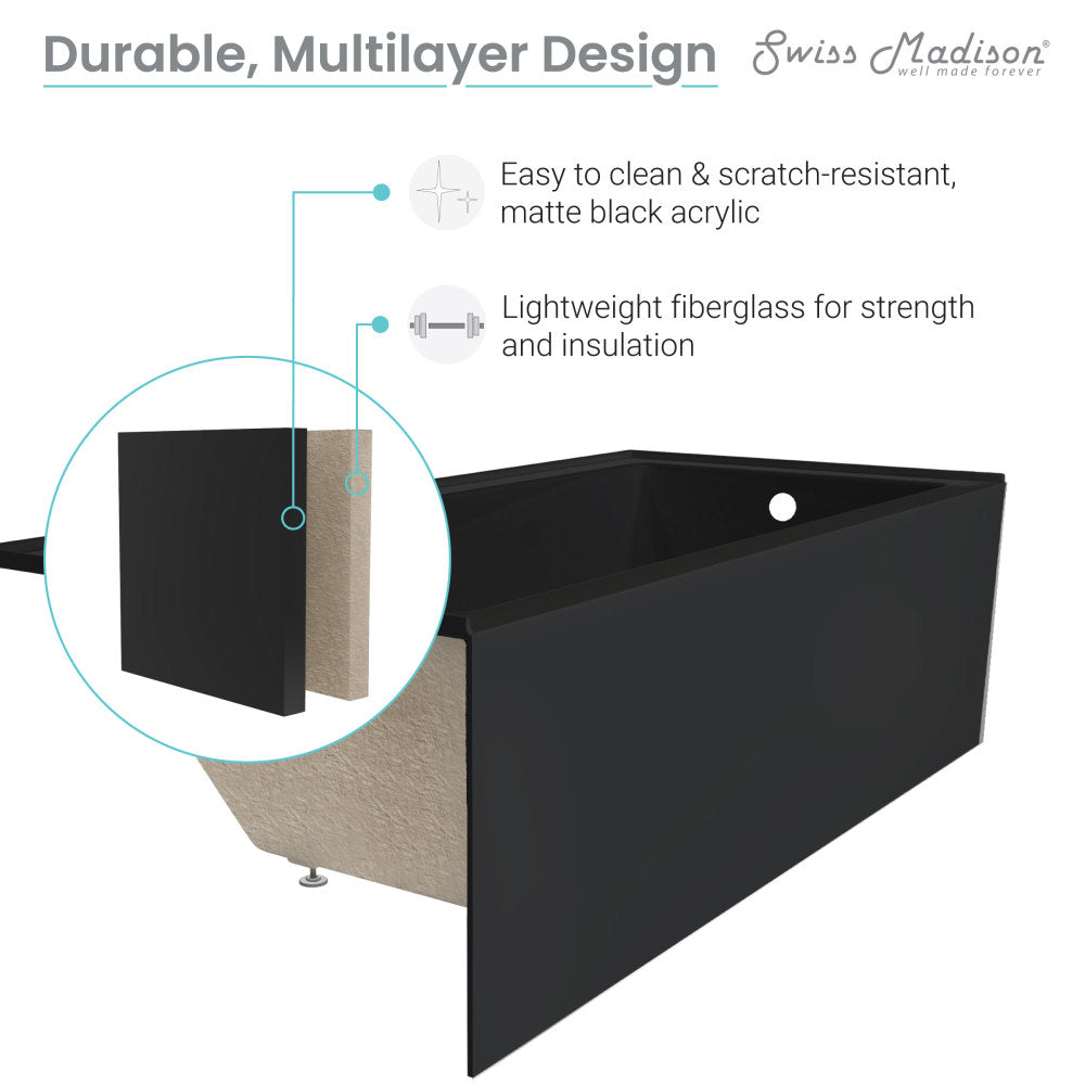 Swiss Madison Voltaire 60" x 30" Right-Hand Drain Alcove Bathtub with Apron in Matte Black | SM-AB540MB