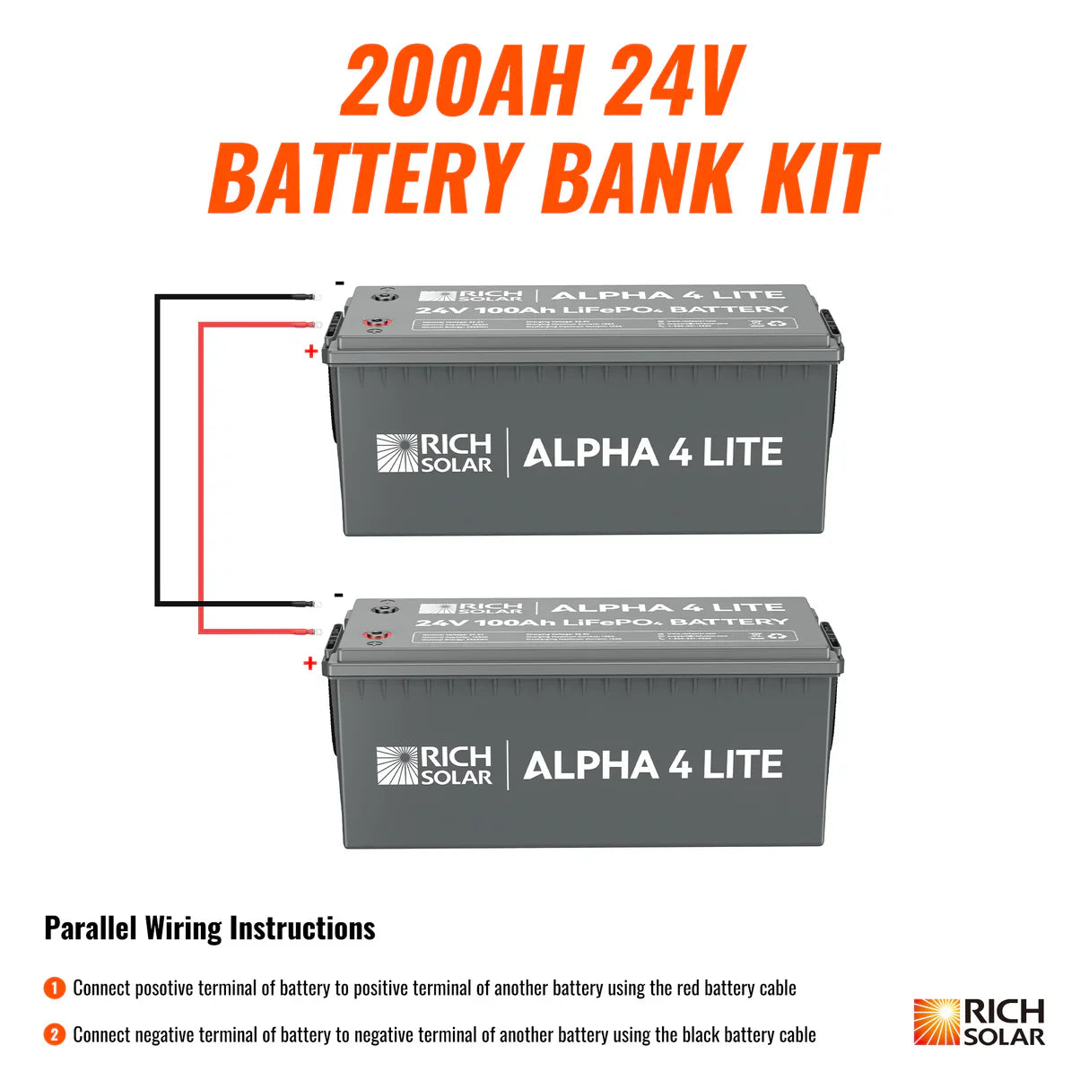 Rich Solar ALPHA 4 LITE LiFePO₄ Battery | 2,560Wh Capacity | 24V - 100Ah | 5 Year Warranty