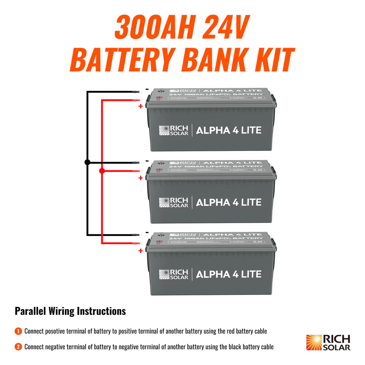 Rich Solar ALPHA 4 LITE LiFePO₄ Battery | 2,560Wh Capacity | 24V - 100Ah | 5 Year Warranty