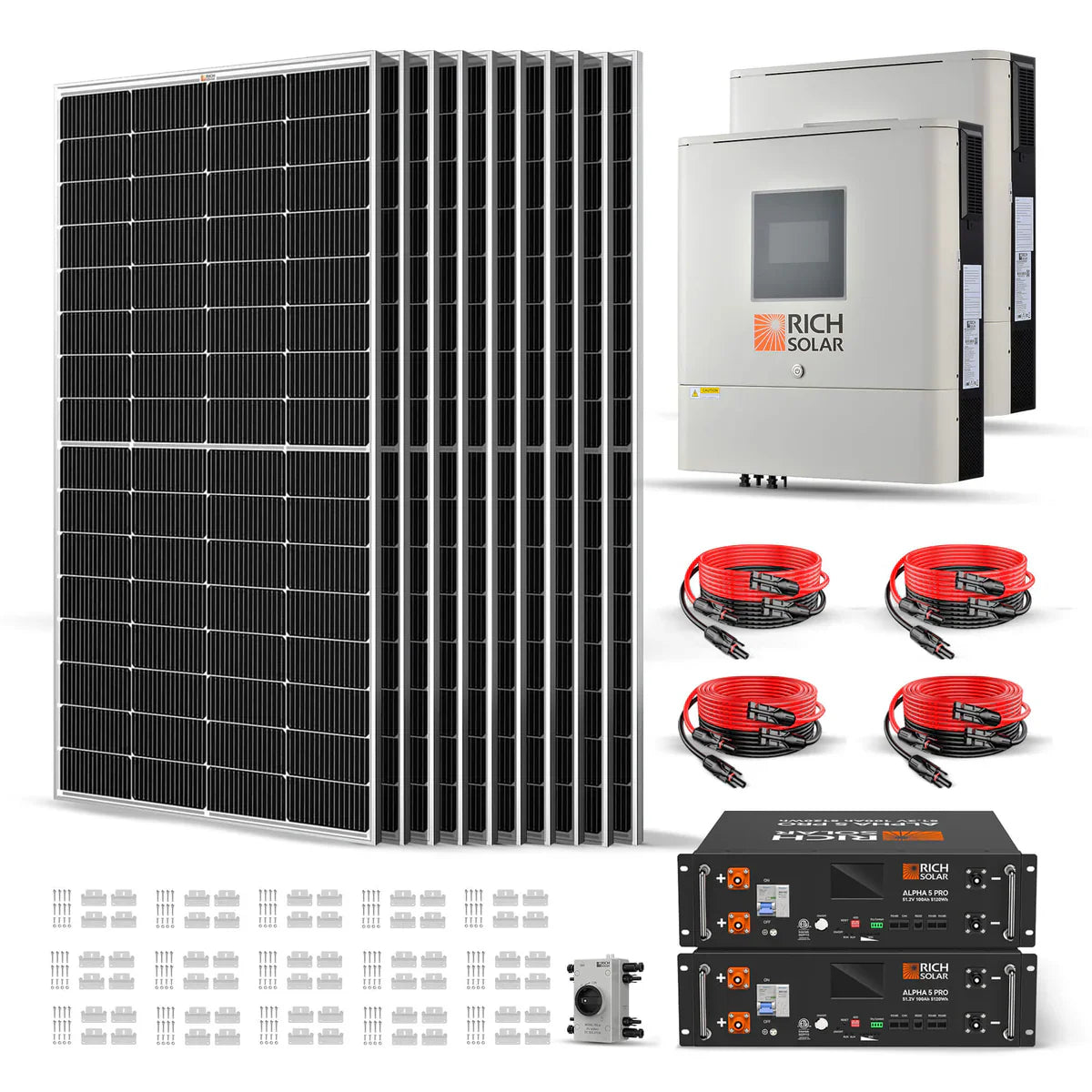 Rich Solar Off-Grid Solar Kit | 6,500-13,000W Output - 5,120-40,960Wh Capacity - 1,250-8,000W Solar | ALPHA 5 PRO Battery Bank | Choose a Bundle