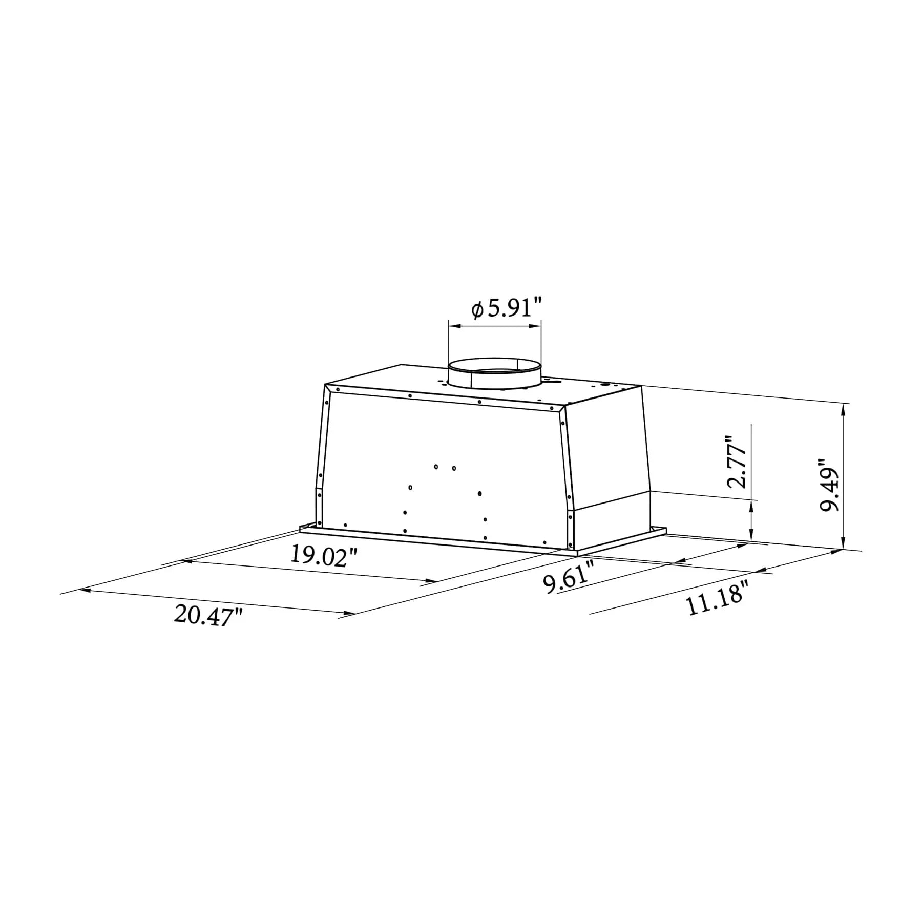 CIARRA 20" 450 CFM Built-in Under Cabinet Range Hood Insert in Black with LED Lights