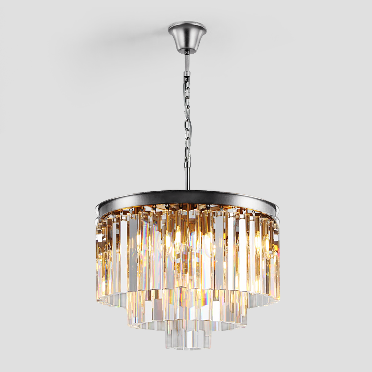 Falria Multi-Tier Clear/Smoke Crystal Round Chandelier