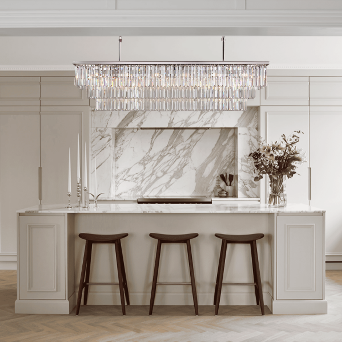 Falria 3-Tier Crystal Rectangular Chandelier