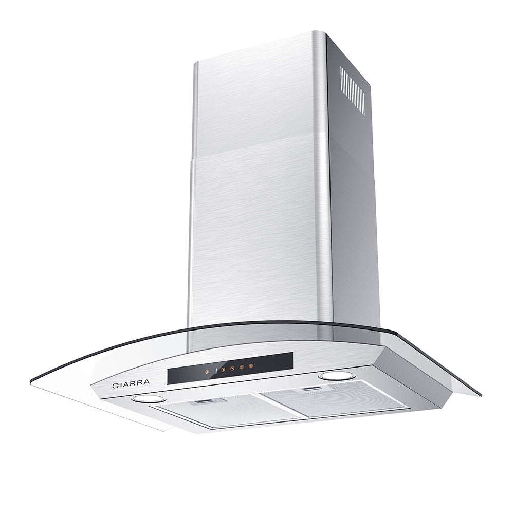 CIARRA 30" 450 CFM Wall Mount Convertible Range Hood in Stainless Steel with Touch Controls and LED Lights