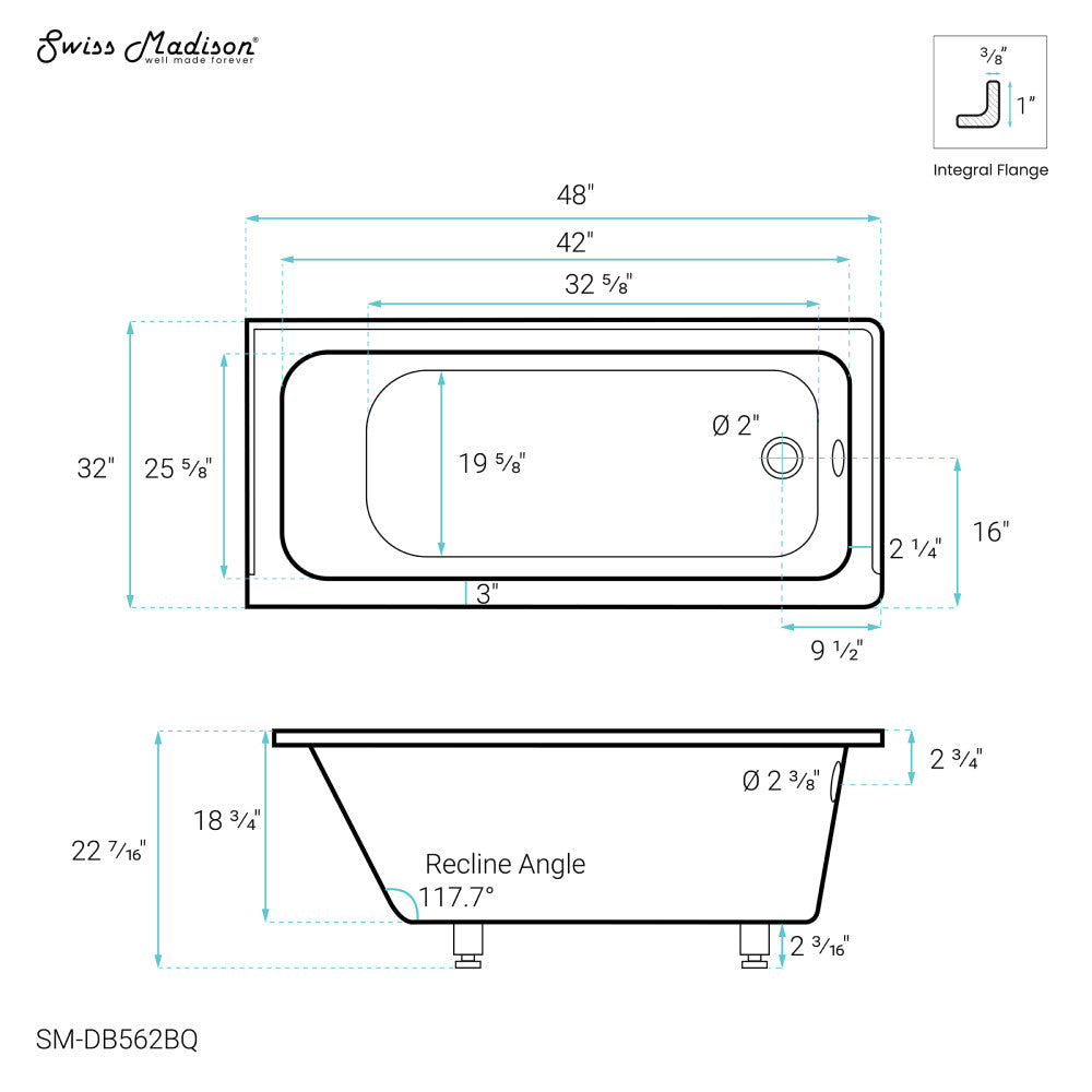 Swiss Madison Voltaire 48" x 32" Right-Hand Drain Alcove Bathtub in Bisque | SM-DB562BQ