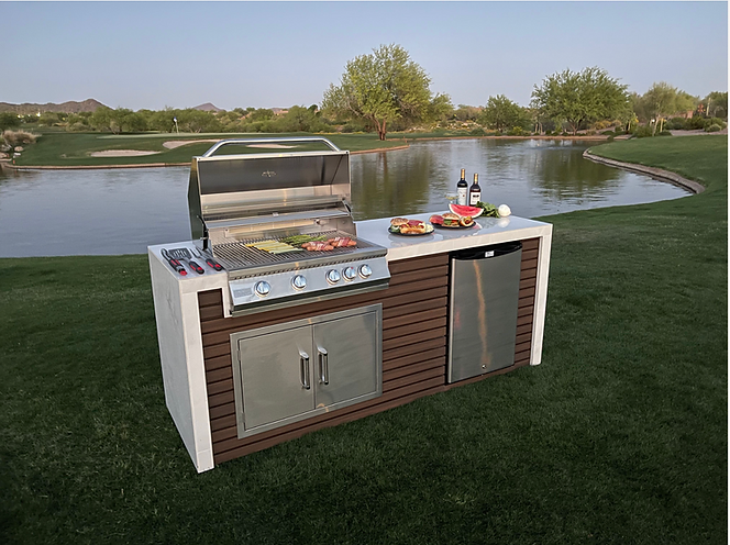 KoKoMo Grills Classic Shiplap Outdoor Kitchen KoKoMo Grill with Waterfall Edge