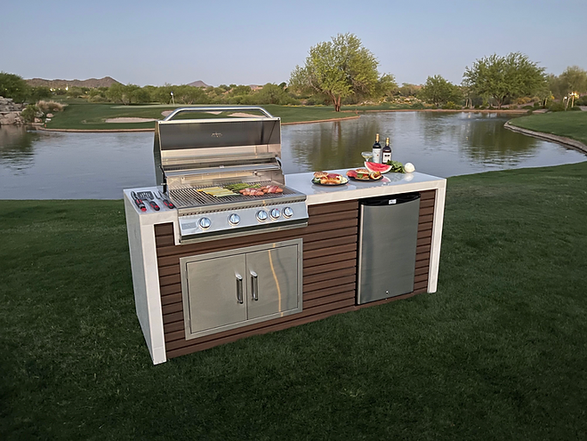 KoKoMo Grills Classic Shiplap Outdoor Kitchen KoKoMo Grill with Waterfall Edge