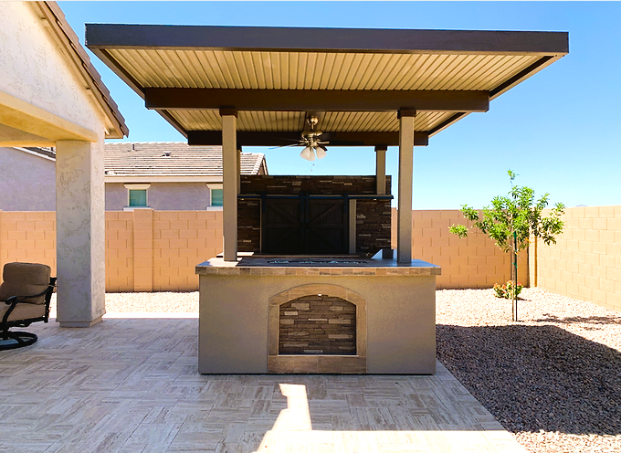 KoKoMo Grills Barn Door TV Wall BBQ Island Pergola Firepit 4 Burner Built In BBQ St.Croix