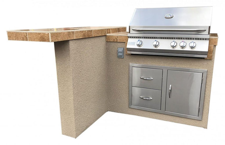 KoKoMo Grills Havana L-Shape BBQ Island With Bar Seating and Built In BBQ Grill 4'x5' BBQ