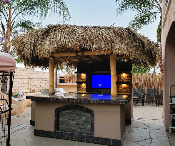 KoKoMo Grills Built In BBQ Island Outdoor Kitchen Palapa with Built In BBQ Grill T.V. and Refrigerator