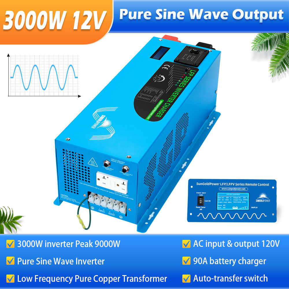 SunGold Power 12V Pure Sine Wave Inverter | 3,000W Output | With Charger