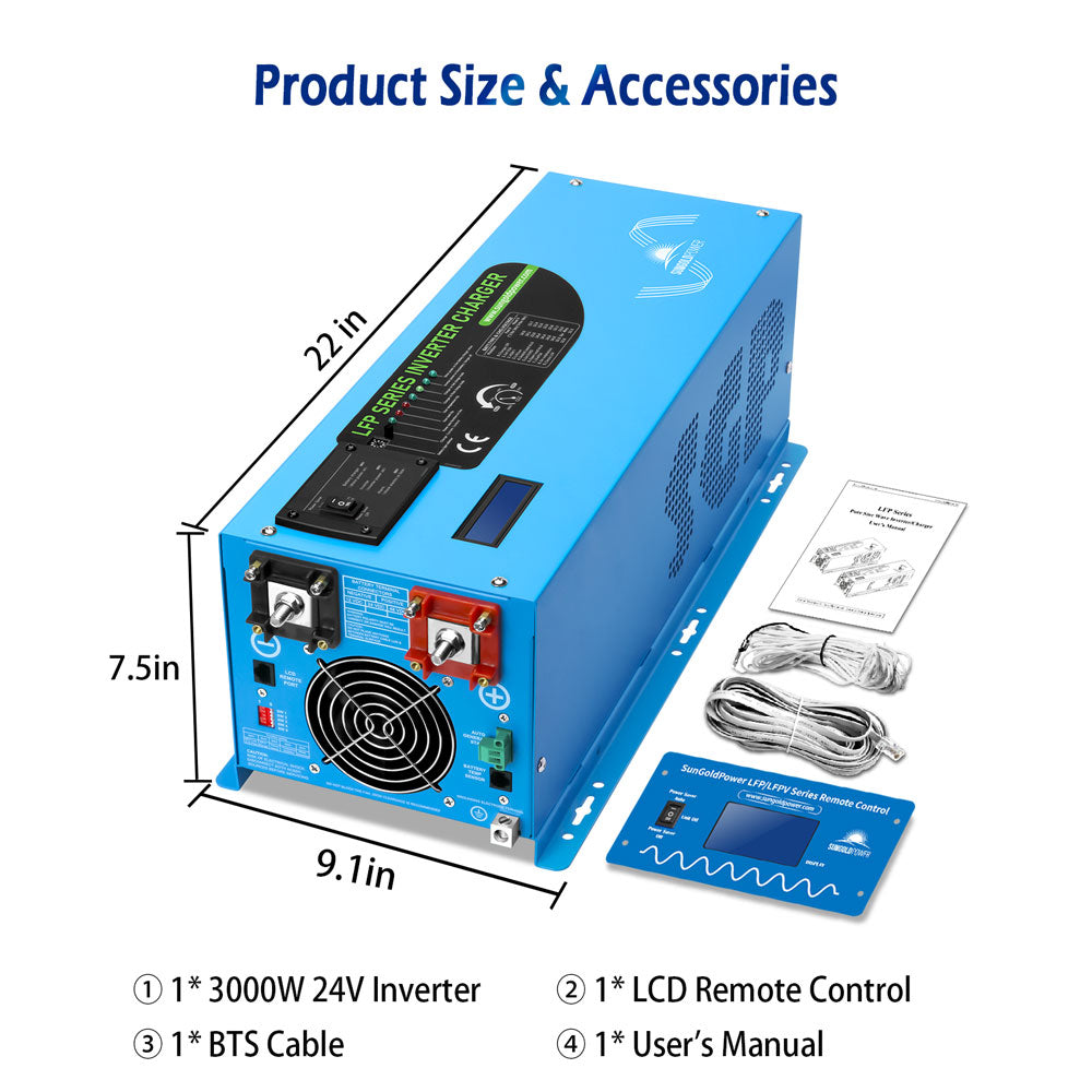 SunGold Power 24V Pure Sine Wave Inverter | 3,000W Output | With Charger