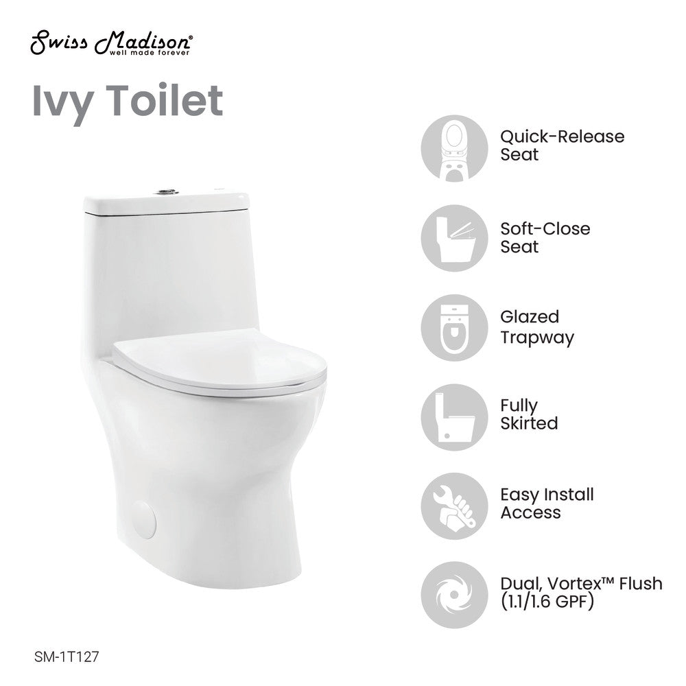 Swiss Madison Ivy One-Piece Toilet, 10" Rough-in 1.1/1.6 gpf | SM-1T127