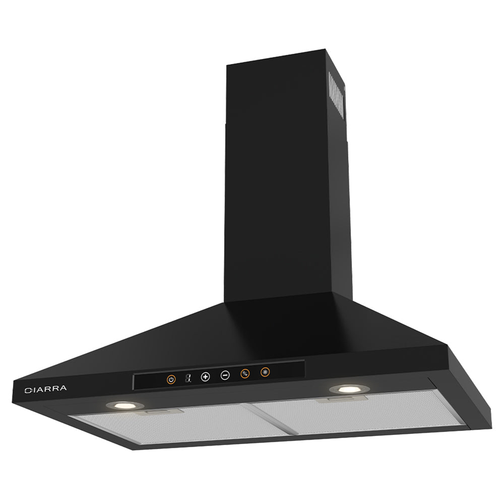 CIARRA 30" 450 CFM Wall Mount Convertible Smart Range Hood in Black with Voice and Touch Controls