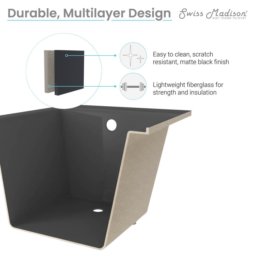 Swiss Madison Voltaire 48" x 32" Reversible Drain Drop-In Bathtub in Matte Black | SM-DB571MB