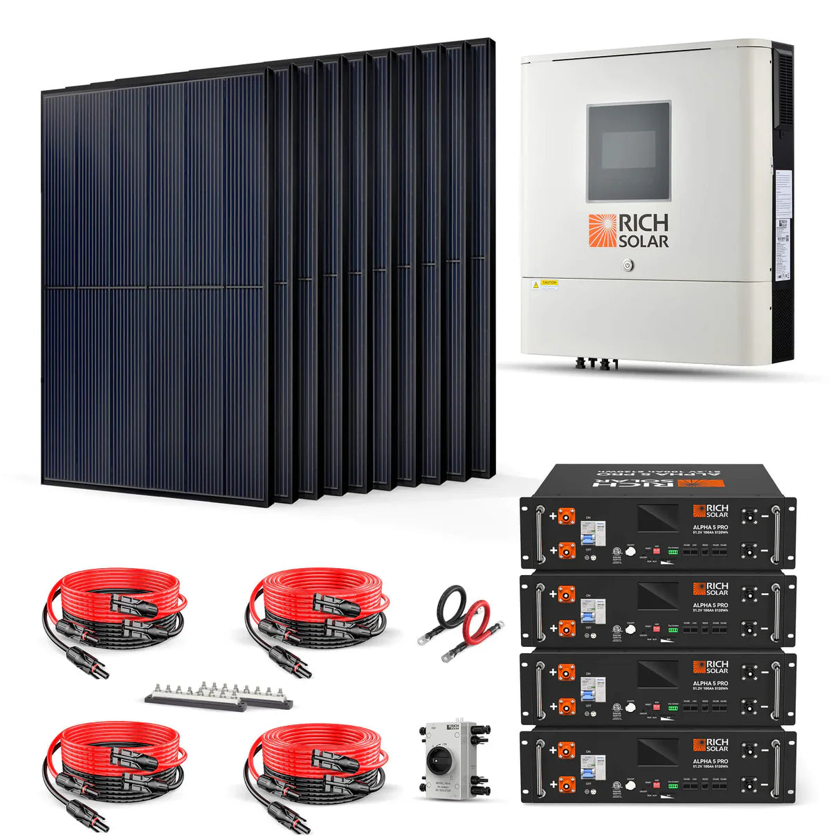 Rich Solar Off-Grid Solar Kit | 6,500-13,000W Output - 5,120-40,960Wh Capacity - 1,250-8,000W Solar | ALPHA 5 PRO Battery Bank | Choose a Bundle