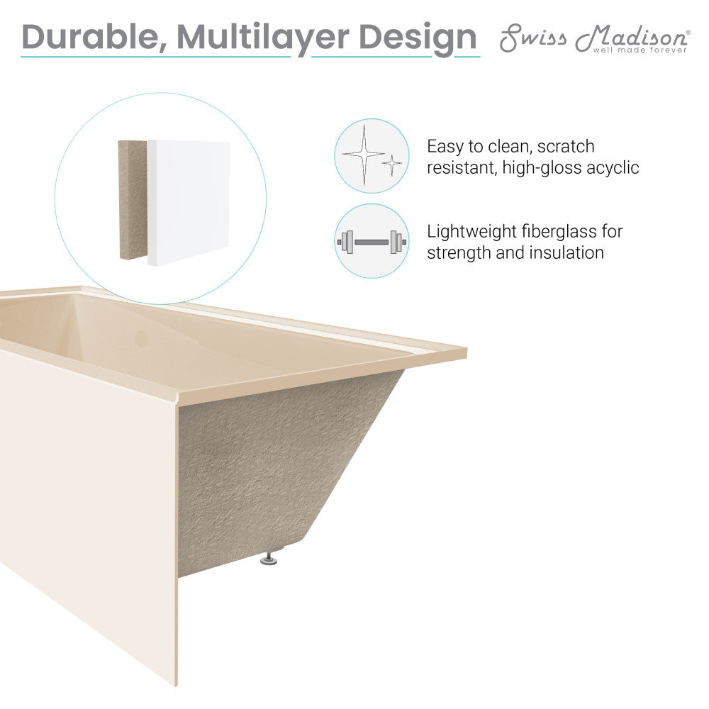 Swiss Madison Voltaire 48" x 32" Left-Hand Drain Alcove Bathtub with Apron in Bisque | SM-AB552BQ