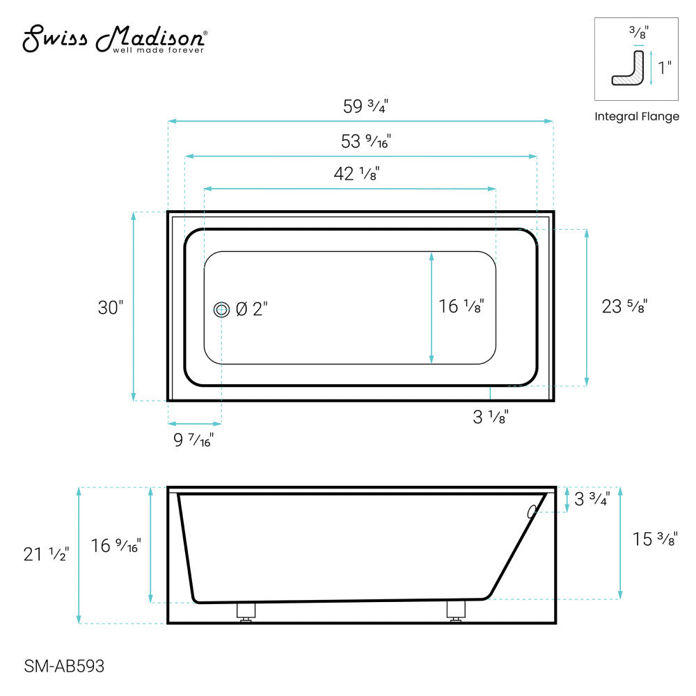 Swiss Madison Voltaire 60" x 30" Left-Hand Drain Alcove Bathtub with Apron | SM-AB593