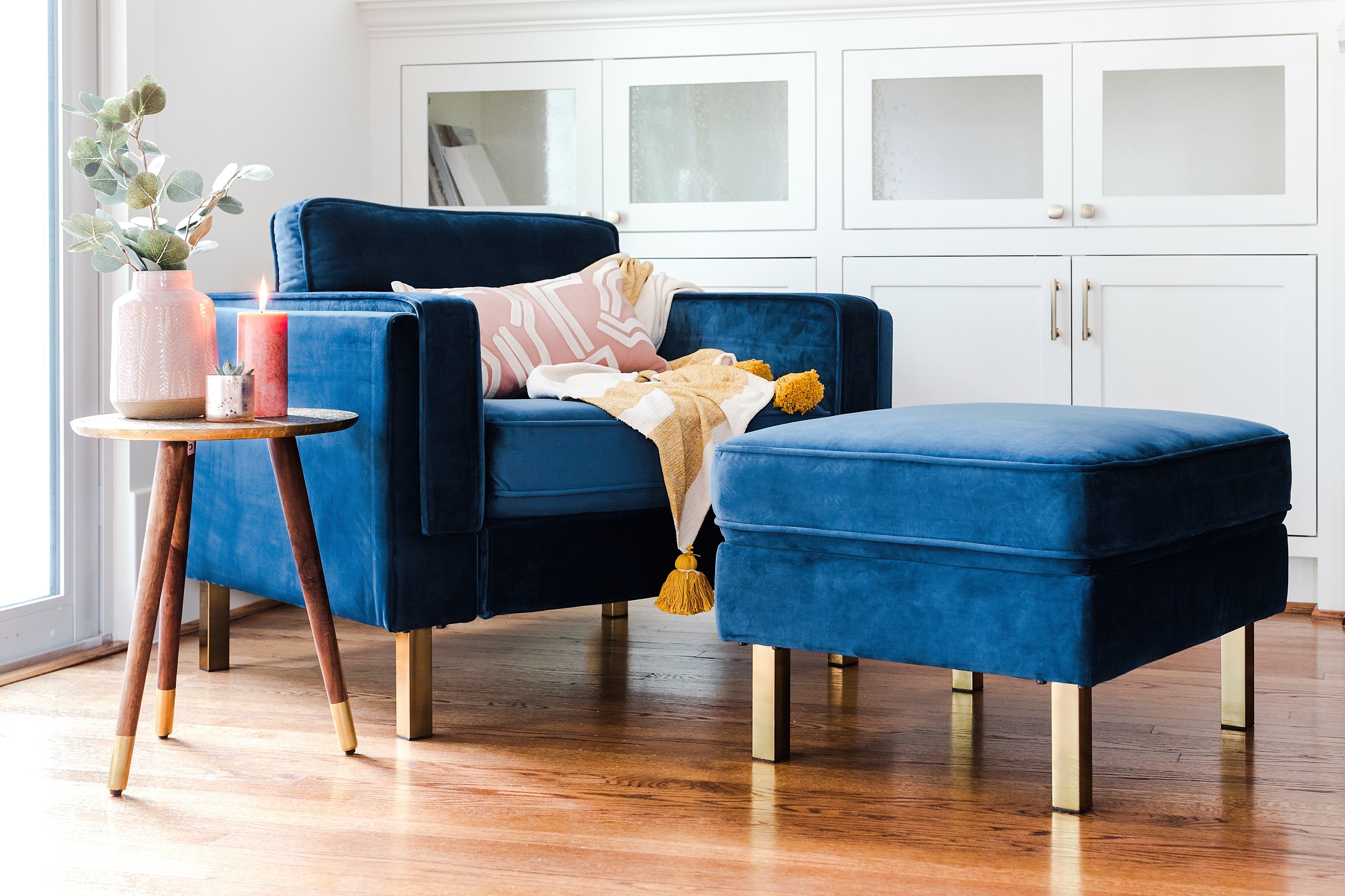 rust velvet walnut | Albany Ottoman shown in rust velvet with walnut legs