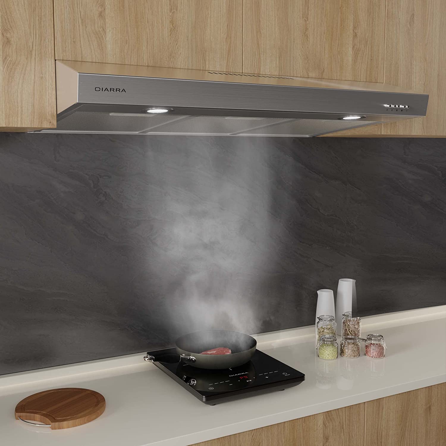 CIARRA 30" 200 CFM Under Cabinet Convertible Range Hood in Stainless Steel with LED Lights